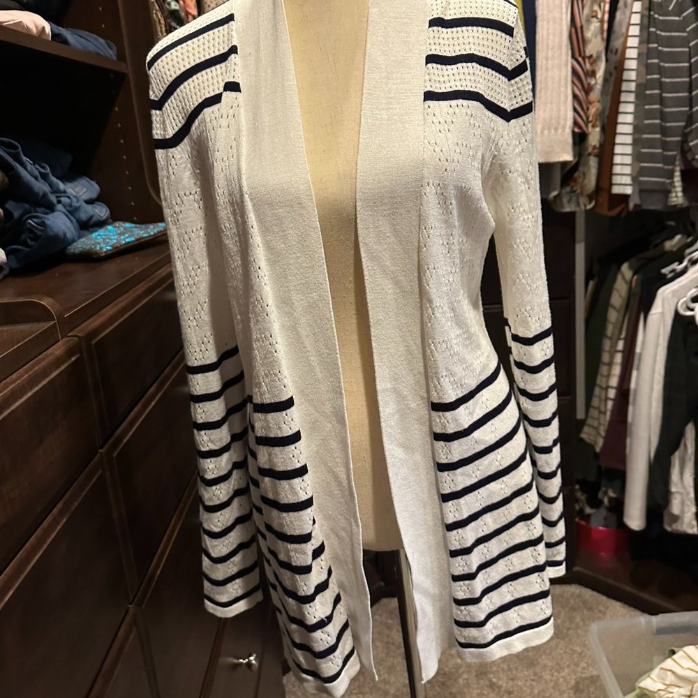 Lety & Me White with navy stripes cardigan